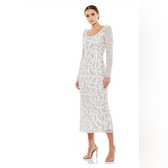 Mac duggal, Foliage Embellished‎ Sheath Dress, Ivory, Size 4, NWT - Picture 1 of 15